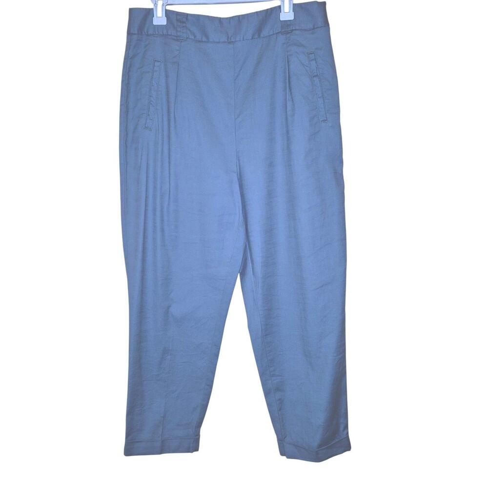 Womens Anthropologie Ettitwa Lined Cuffed Linen Wide Leg Pant Sage Sz 12 Baggy